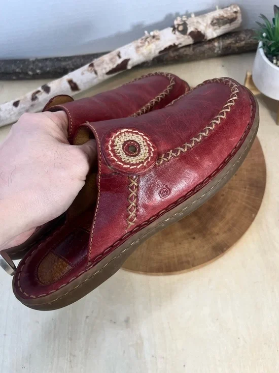 Børn Red Leather Whipstitch Mules Slip On Clogs Women’s Size 9 - Picture 13 of 14